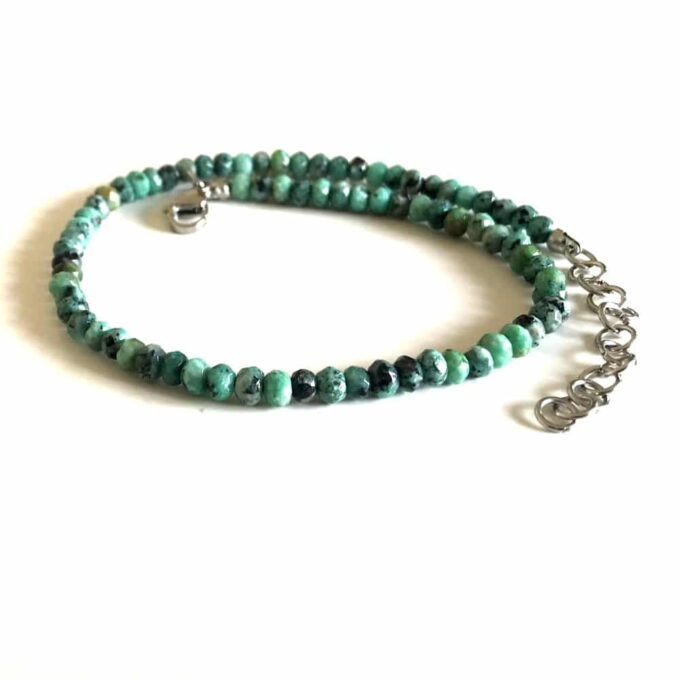 N8013 Bracelet cheville homme bleu turquoise pierre jaspe pois - Bijoux de pieds en ligne Ninanina