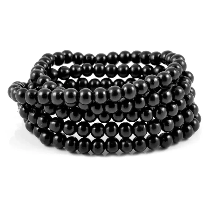 N8034b Collier perle bois homme 6mm noir long personnalisable - Bijoux Colliers en ligne Ninanina