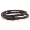 N8051A Bracelet tressé cuir homme double tours acier noir - Bijoux Bracelets en ligne Ninanina