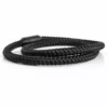 N8051a Bracelet tressé cuir homme double tours acier noir - Bijoux Bracelets Hommes en ligne Ninanina