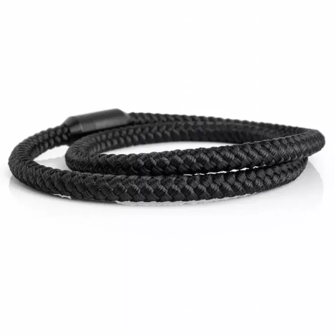 N8051a Bracelet tressé cuir homme double tours acier noir - Bijoux Bracelets Hommes en ligne Ninanina