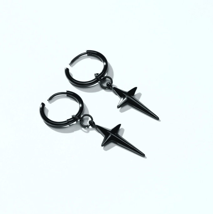N8062b Boucle d'oreille avec une croix quatre pointes Homme Acier - Bijoux Boucles d'oreilles en ligne Ninanina