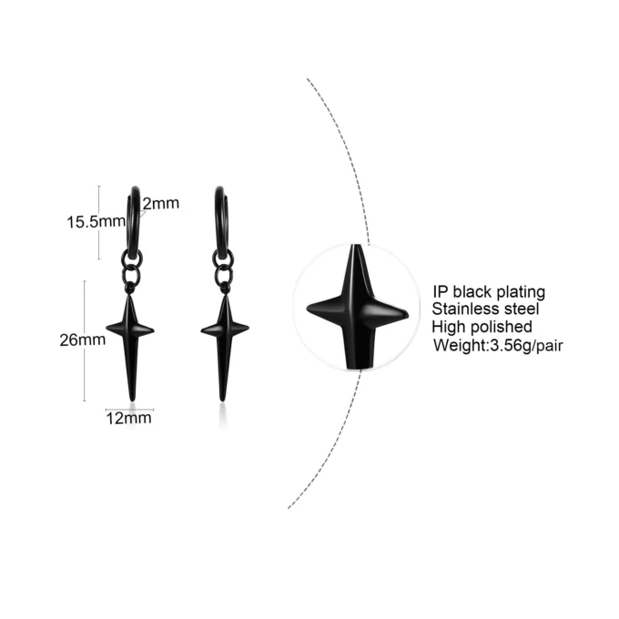 N8062d Boucle d'oreille avec une croix quatre pointes Homme Acier - Bijoux Boucles d'oreilles en ligne Ninanina