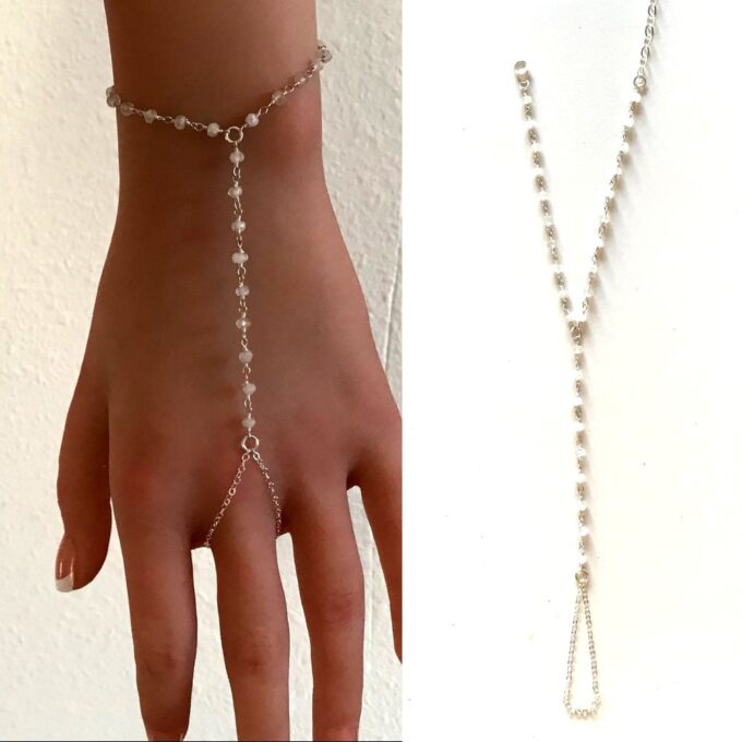 N8067a Bracelet en pierre de lune avec bague reliée argent 925 - Bijoux Bracelets en ligne Ninanina