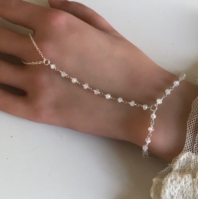 N8067b Bracelet en pierre de lune avec bague reliée argent 925 - Bijoux Bracelets en ligne Ninanina