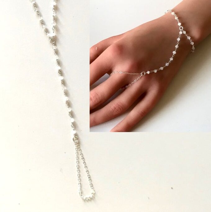N8067c Bracelet en pierre de lune avec bague reliée argent 925 - Bijoux Bracelets en ligne Ninanina
