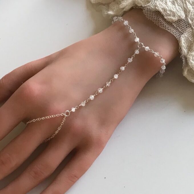 N8067d Bracelet en pierre de lune avec bague reliée argent 925 - Bijoux Bracelets en ligne Ninanina
