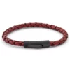 N8069 Bracelet homme cuir rouge tressé fermoir acier noir - Bijoux Bracelets en ligne Ninanina