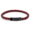 N8069b Bracelet homme cuir rouge tressé fermoir acier noir - Bijoux Bracelets en ligne Ninanina