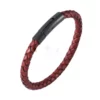 N8069d Bracelet homme cuir rouge tressé fermoir acier noir - Bijoux Bracelets en ligne Ninanina