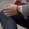 N8069e Bracelet homme cuir rouge tressé fermoir acier noir - Bijoux Bracelets en ligne Ninanina