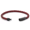 N8069f Bracelet homme cuir rouge tressé fermoir acier noir - Bijoux Bracelets en ligne Ninanina