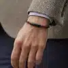 N8069g Bracelet homme cuir rouge tressé fermoir acier noir - Bijoux Bracelets en ligne Ninanina