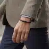 N8069l Bracelet homme cuir rouge tressé fermoir acier noir - Bijoux Bracelets en ligne Ninanina