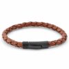 N8069m Bracelet homme cuir rouge tressé fermoir acier noir - Bijoux Bracelets en ligne Ninanina