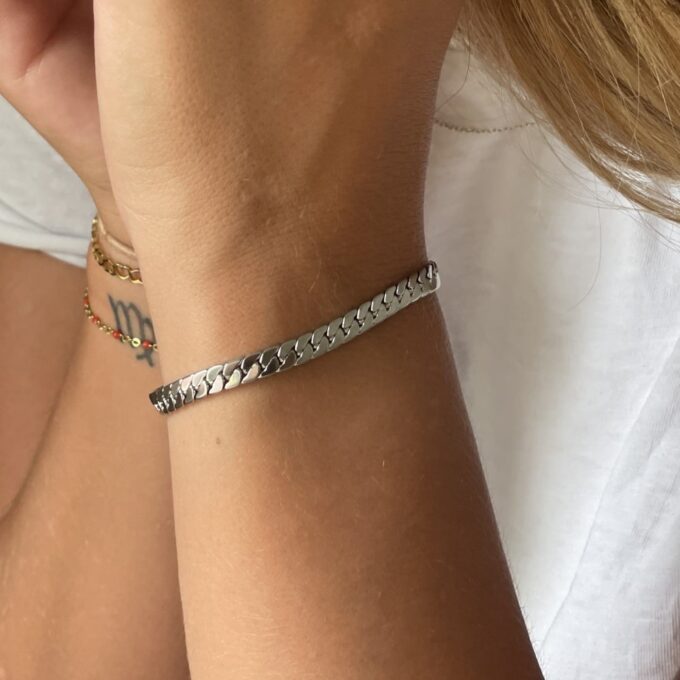 N7971 Bracelet gourmette femme acier inoxydable argenté - Bijoux Bracelet femmes en ligne Ninanina