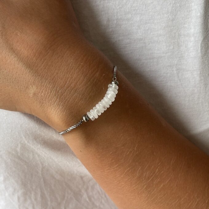 N8081 Bracelet en jade blanc acier inoxydable argent réglable - Bijoux Bracelets en ligne Ninanina