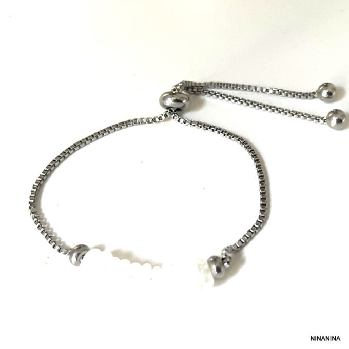 N8081I Bracelet en jade blanc acier inoxydable argent réglable - Bijoux Bracelets en ligne Ninanina