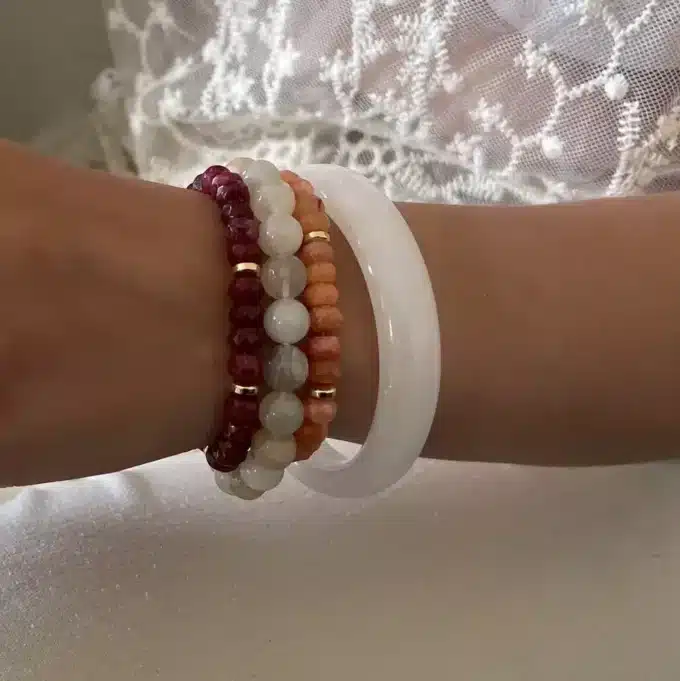 N8083 Bracelet Pierre Orange Calcédoine Et Hématite Doré - Bijoux Bracelets en ligne Ninanina