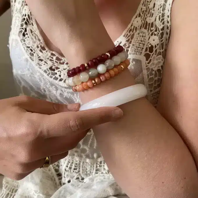 N8083a Bracelet Pierre Orange Calcédoine Et Hématite Doré - Bijoux Bracelets en ligne Ninanina