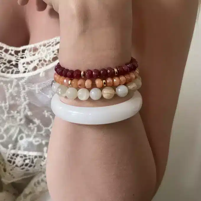 N8083b Bracelet Pierre Orange Calcédoine Et Hématite Doré - Bijoux Bracelets en ligne Ninanina