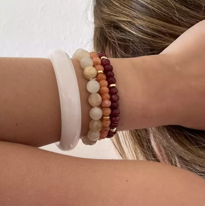 N8083c Bracelet Pierre Orange Calcédoine Et Hématite Doré - Bijoux Bracelets en ligne Ninanina