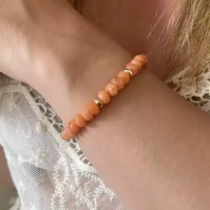 N8083e Bracelet Pierre Orange Calcédoine Et Hématite Doré - Bijoux Bracelets en ligne Ninanina