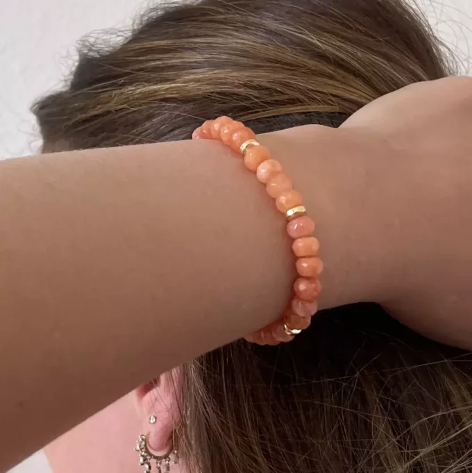 N8083f Bracelet Pierre Orange Calcédoine Et Hématite Doré - Bijoux Bracelets en ligne Ninanina