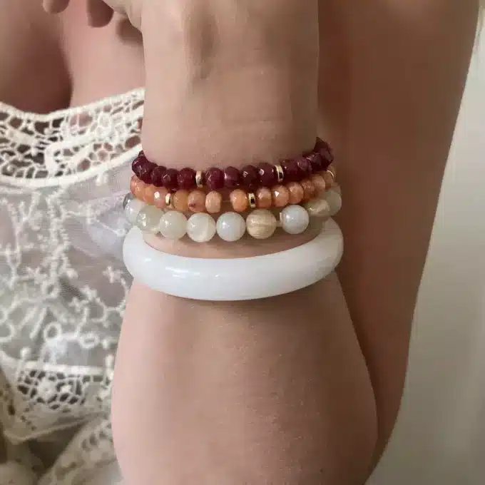 N8084b Bracelet Pierre Rose Fushia Calcédoine Hématite Doré - Bijoux Bracelets en ligne Ninanina