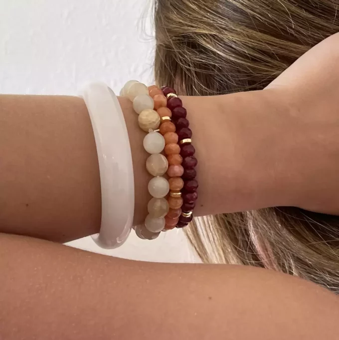 N8084c Bracelet Pierre Rose Fushia Calcédoine Hématite Doré - Bijoux Bracelets en ligne Ninanina