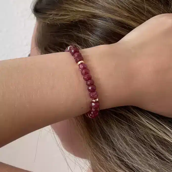 N8084f Bracelet Pierre Rose Fushia Calcédoine Hématite Doré - Bijoux Bracelets en ligne Ninanina