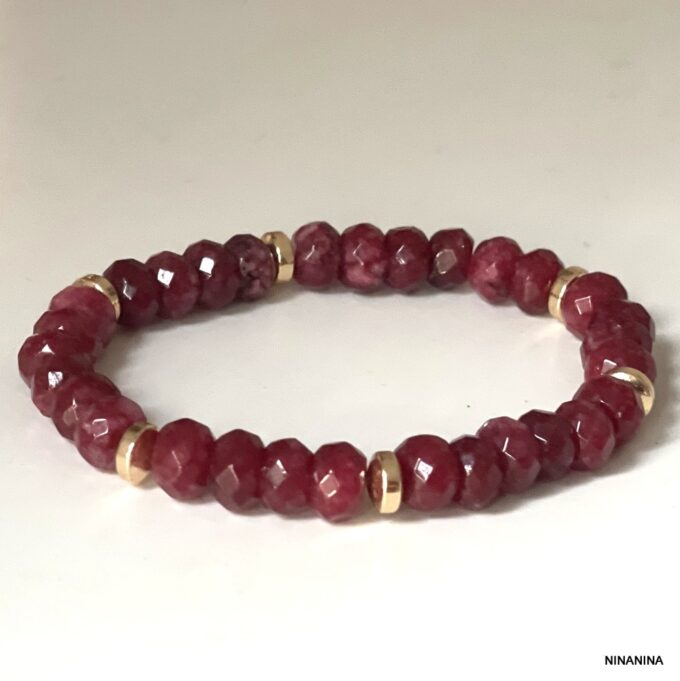 N8084h Bracelet Pierre Rose Fushia Calcédoine Hématite Doré - Bijoux Bracelets en ligne Ninanina