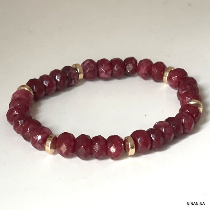 N8084i Bracelet Pierre Rose Fushia Calcédoine Hématite Doré - Bijoux Bracelets en ligne Ninanina