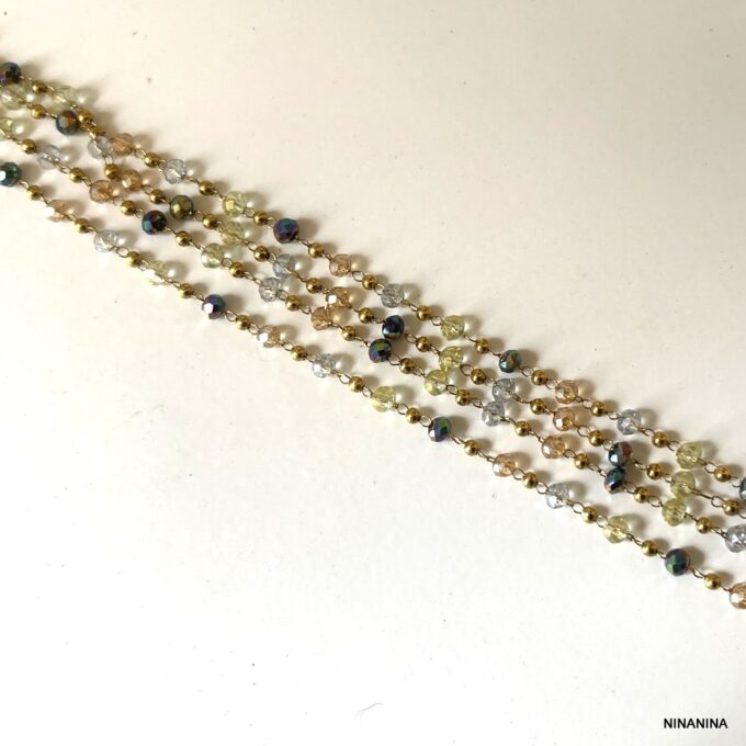 N8121B Chaine De tailles Or Perles Colorées Cristal Acier Doré - Bijoux de corps en ligne NInanina
