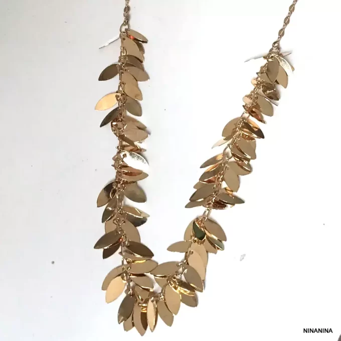 N8123d Sautoir Collier Long Or Feuilles Acier Inox Et Laiton Doré - Bijoux Colliers en ligne Ninanina