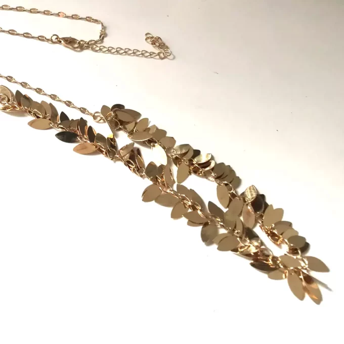 N8123e Sautoir Collier Long Or Feuilles Acier Inox Et Laiton Doré - Bijoux Colliers en ligne Ninanina