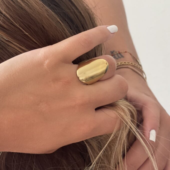 N8125d Grosse Bague Dorée Acier Inoxydable Or Large Femme - Bijoux Bagues en ligne Ninanina