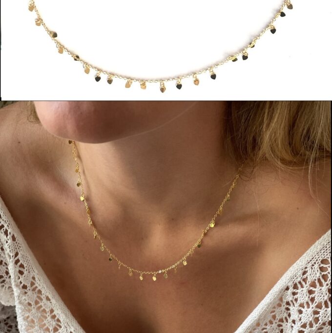 N8139e Collier Coeurs Paqué Or 14 carats GoldFilled ras de cou - Bijoux Colliers coeur en ligne Ninanina