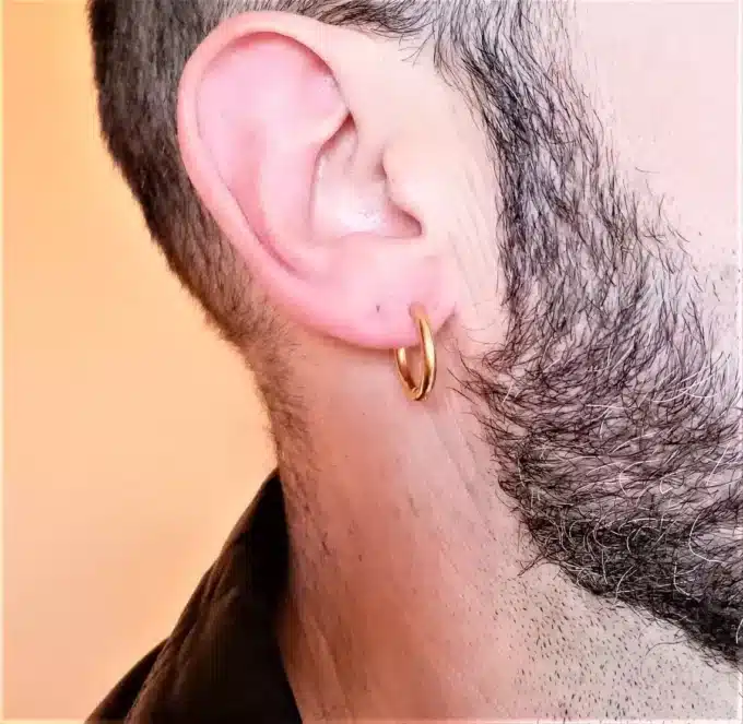8154 Creole Plaqué Or Epaisse sur Argent Homme 18mm - Bijoux Boules d'oreilles hommes en ligne Ninanina