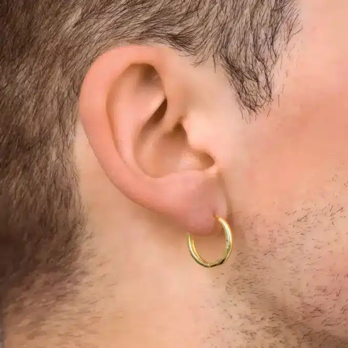 8154c Creole Plaqué Or Epaisse sur Argent Homme 18mm - Bijoux Boules d'oreilles hommes en ligne Ninanina
