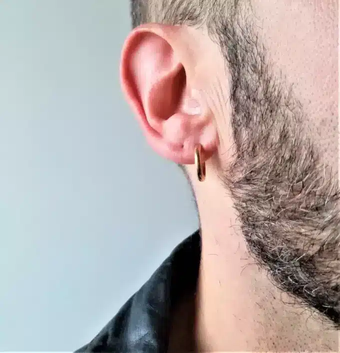 8154E Creole Plaqué Or Epaisse sur Argent Homme 18mm - Bijoux Boules d'oreilles hommes en ligne Ninanina