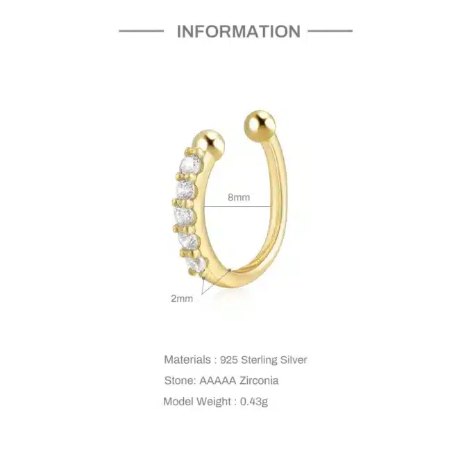 N8037 Faux Piercing Nez Anneau Argent Plaqué Or Zirconium - Bijoux de nez en ligne Ninanina