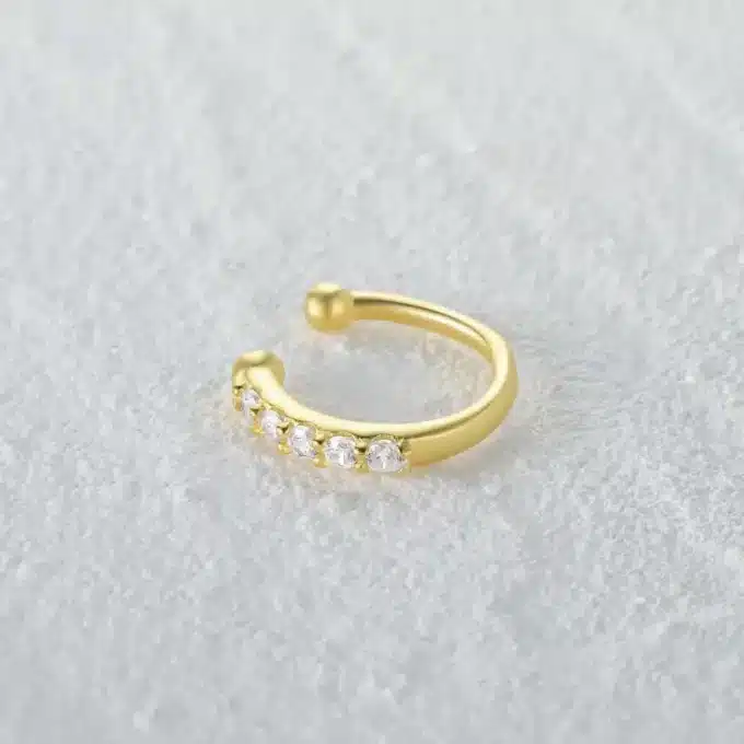 N8037c Faux Piercing Nez Anneau Argent Plaqué Or Zirconium - Bijoux de nez en ligne Ninanina