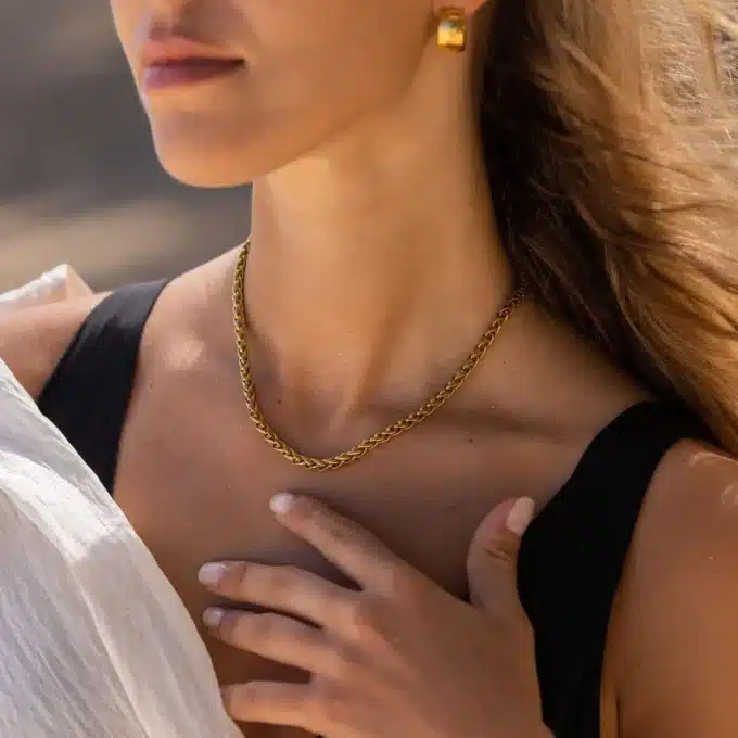 N8074 Collier Grosse Maille Femme Acier inoxydable doré 6mm - Bijoux Colliers Femmes en ligne Ninanina