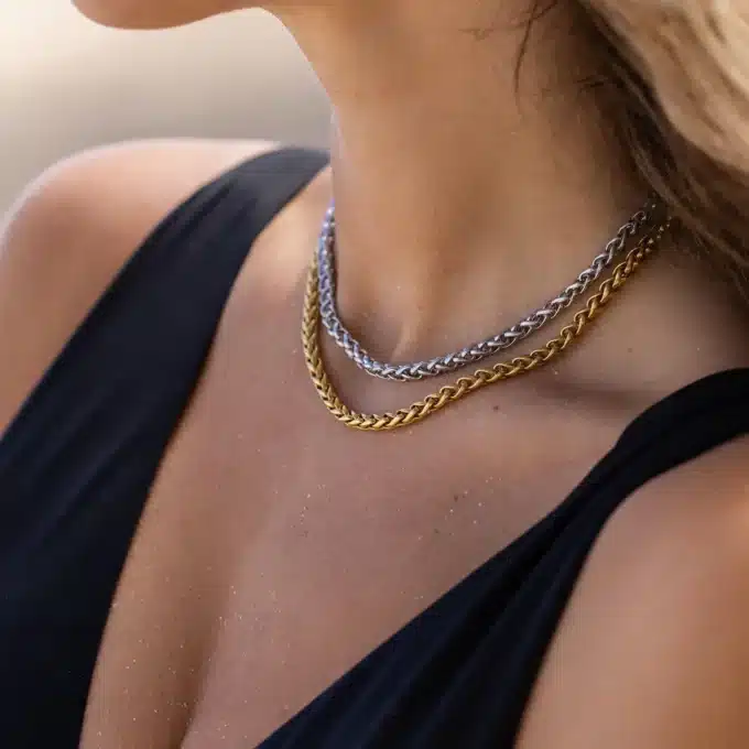 N8074d Collier Grosse Maille Femme Acier inoxydable doré 6mm - Bijoux Colliers Femmes en ligne Ninanina