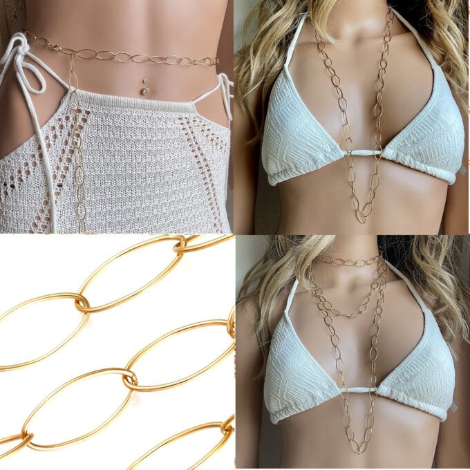 N8135c Chaine De Ventre Grande Taille Acier Inoxydable Doré - Bijoux de corps femme en ligne Ninanina