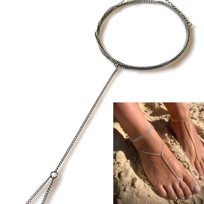 N8143a Chainette Au Pied Femme Acier Inoxydable 3 Tours - Bijoux de pieds en ligne Ninanina