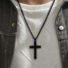 N8150 Collier Croix Noire Pendentif Acier Inoxydable Homme - Bijoux Colliers en ligne Ninanina