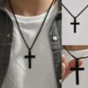 N8150d Collier Croix Noire Pendentif Acier Inoxydable Homme - Bijoux Colliers en ligne Ninanina