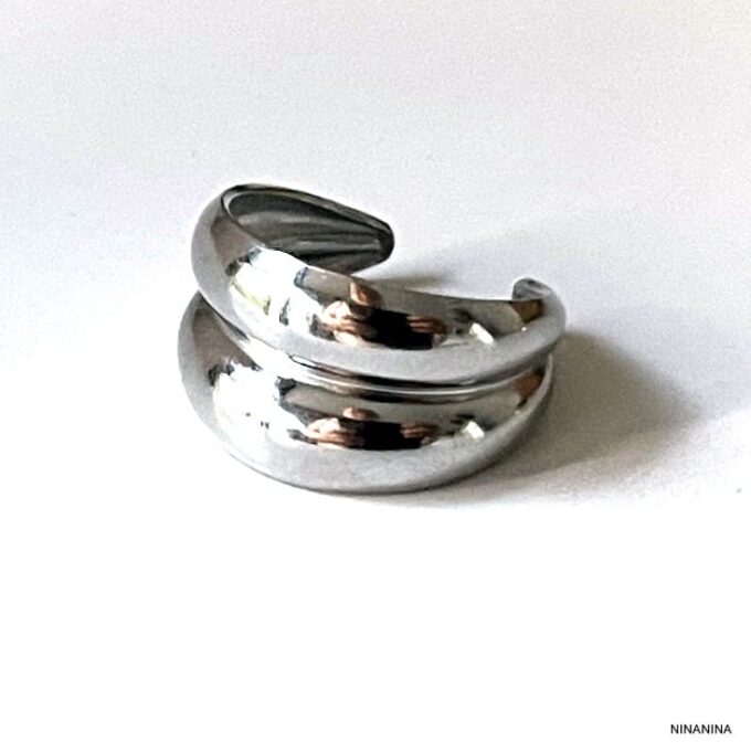 N8163 Bague Ajustable Acier Inoxydable Anneau Double Rang - Bijoux Bagues Femmes en ligne Ninanina